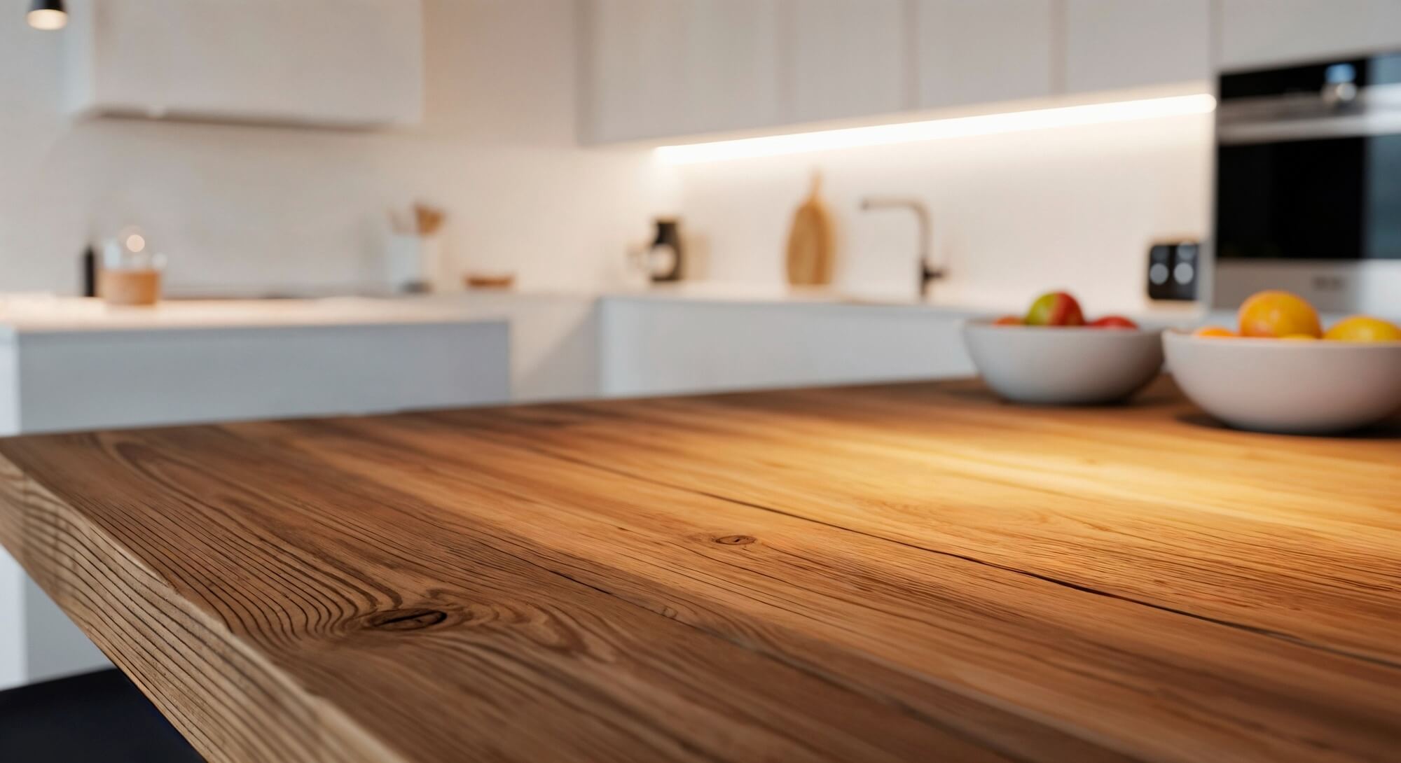 Kücheninsel mit Theke Holz in einer hellen Küche